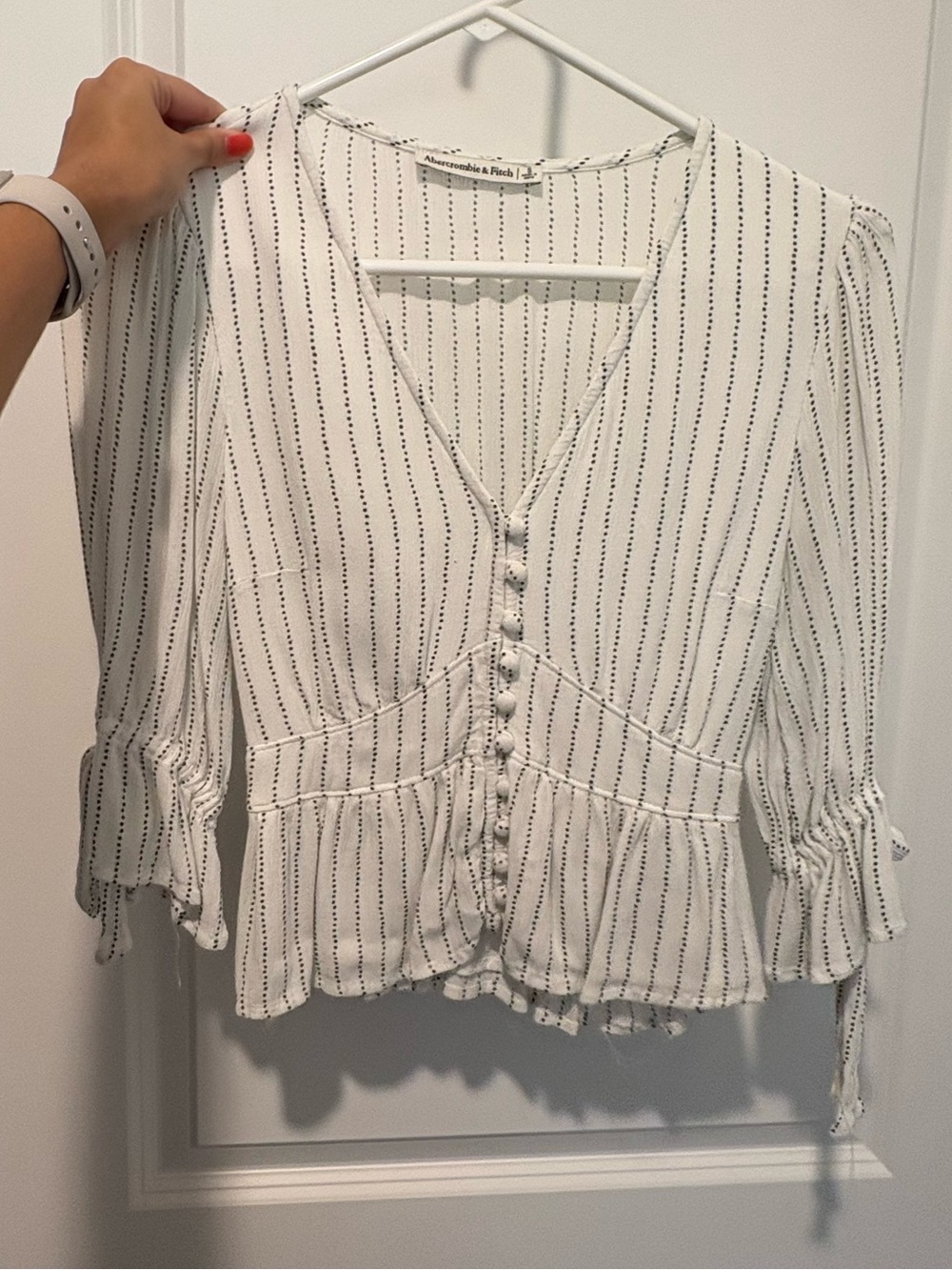 Abercrombie & Fitch White Blouse with Black Pinstripes
